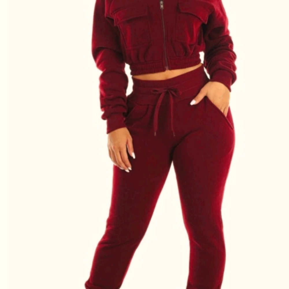 Matching 2 piece jogger and crop top jacket